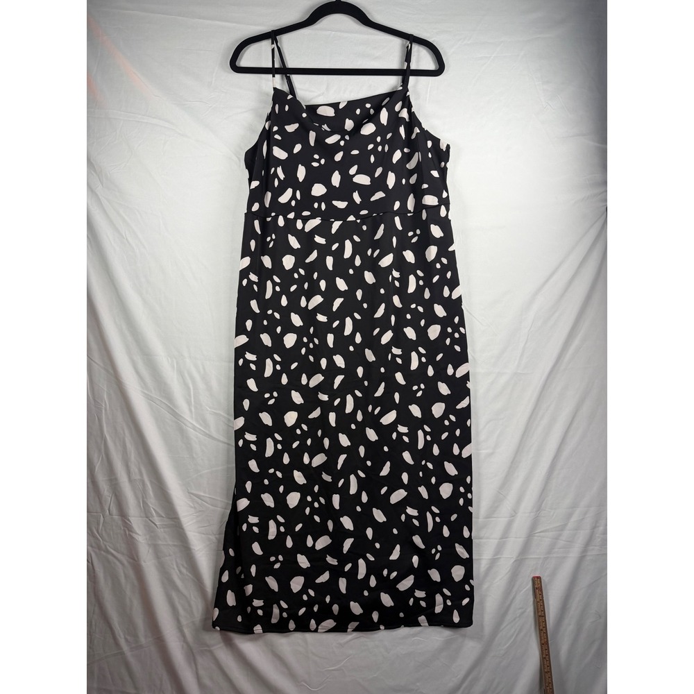 Black and White Abstract Petal Print Cowl Neck Spaghetti Strap Maxi Dress